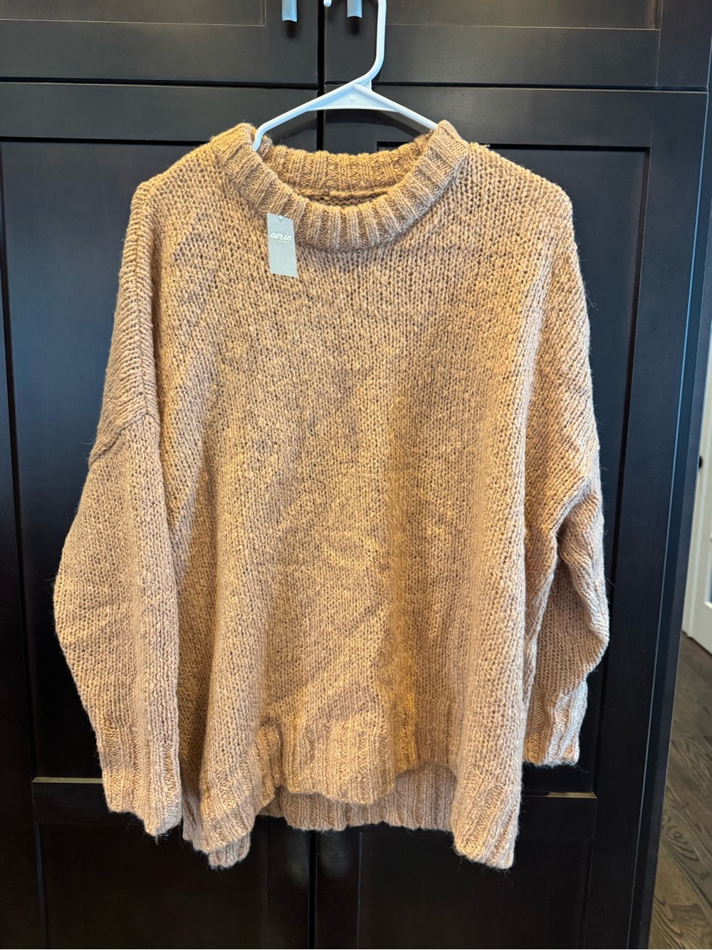 aerie Relaxed Crewneck Sweater in Camel/Taupe